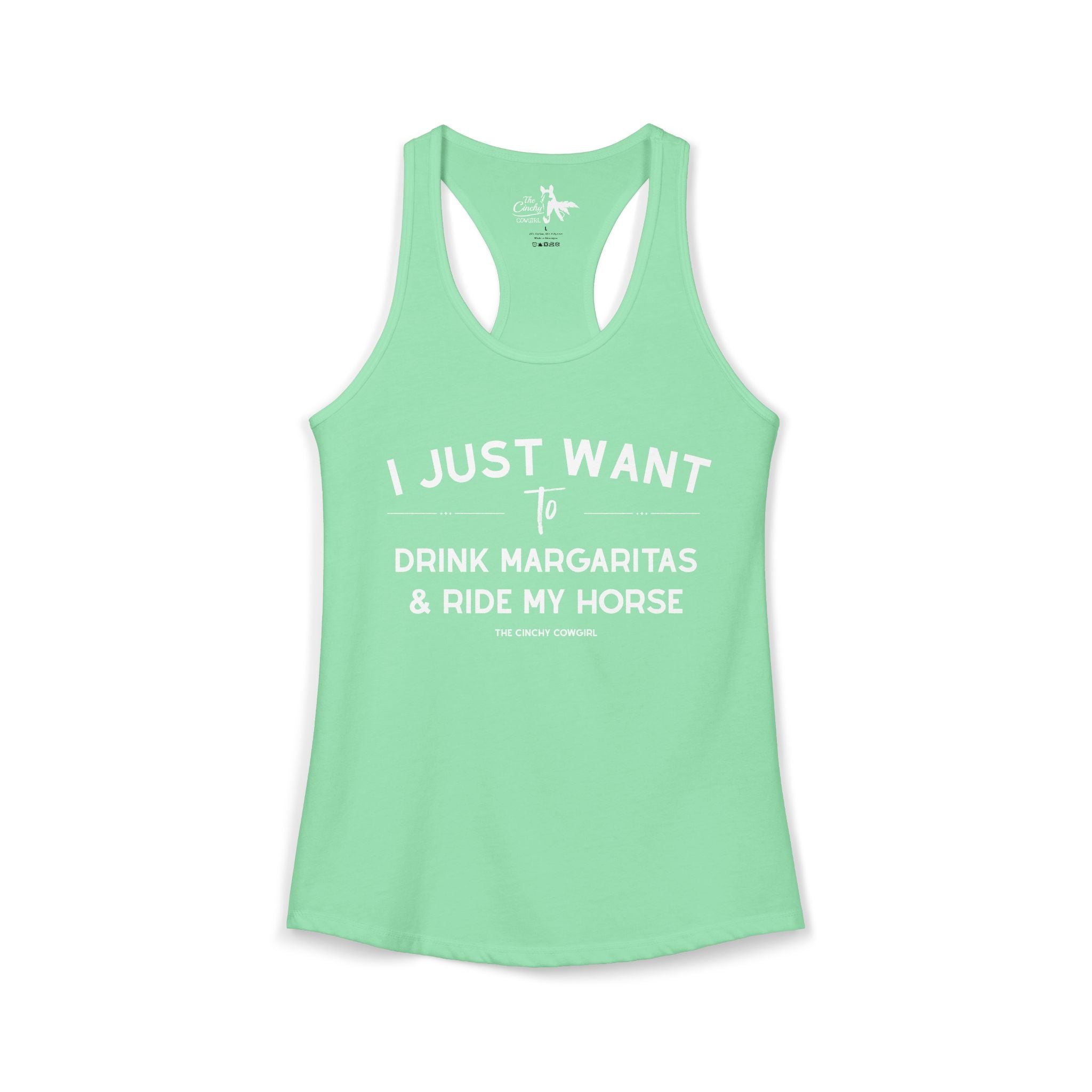 I Just Want to Drink Margaritas And Ride My Horse Tank Top Tank Top The Cinchy Cowgirl - Print XS Solid Mint