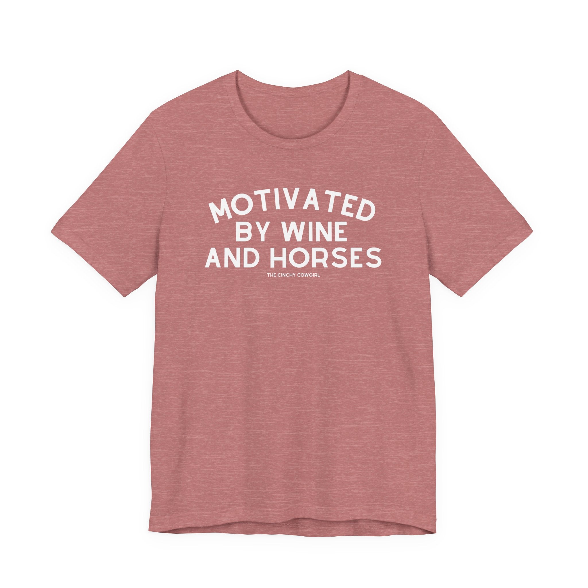 Motivated By Wine & Horses Short Sleeve Tee T-Shirt The Cinchy Cowgirl - Print Heather Mauve XS