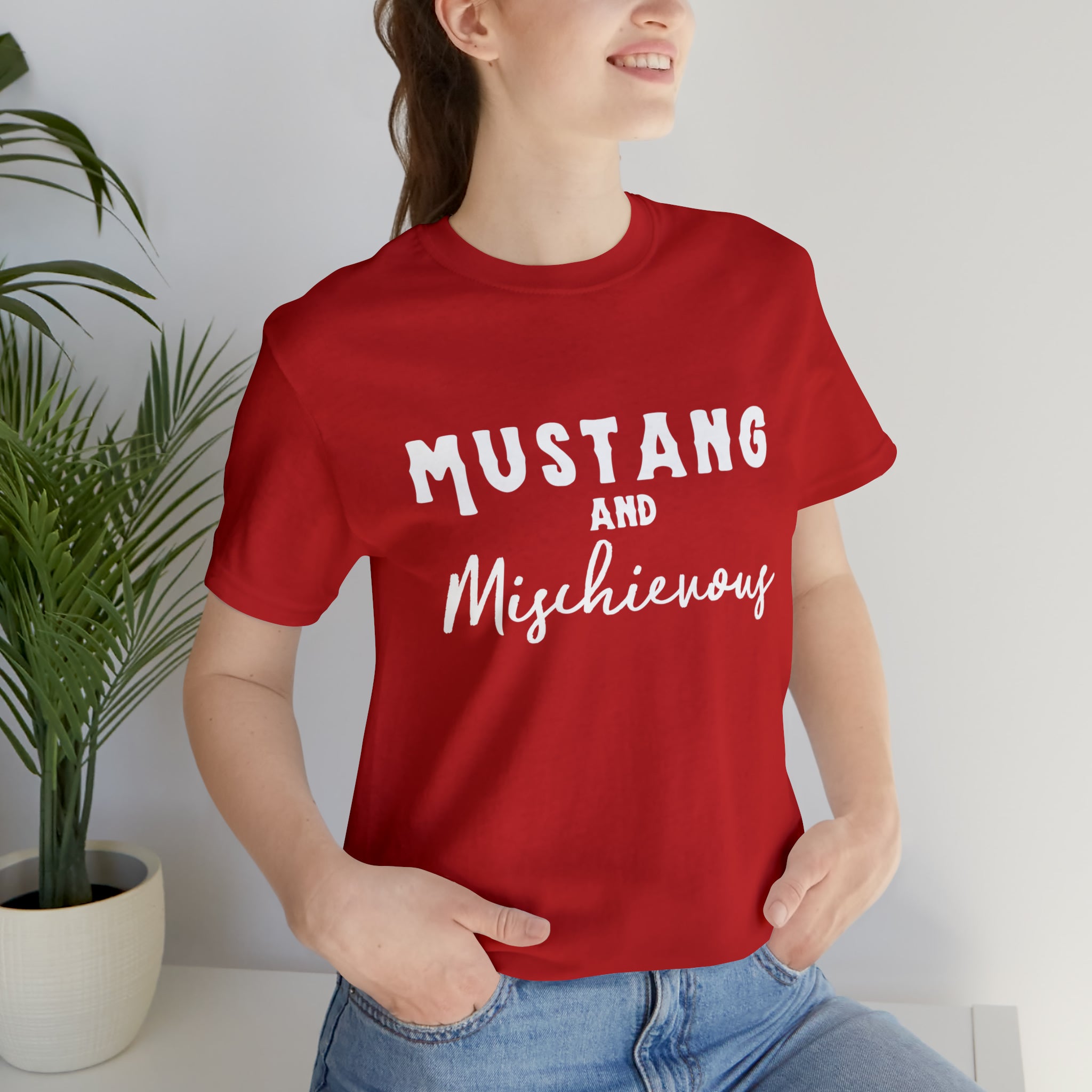 Mustang & Mischievous Short Sleeve Tee Horse Color Shirt Printify Red XS 