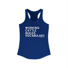 Working Cattle Builds Vocabulary Racerback Tank Tank Top The Cinchy Cowgirl - Print XS Solid Royal