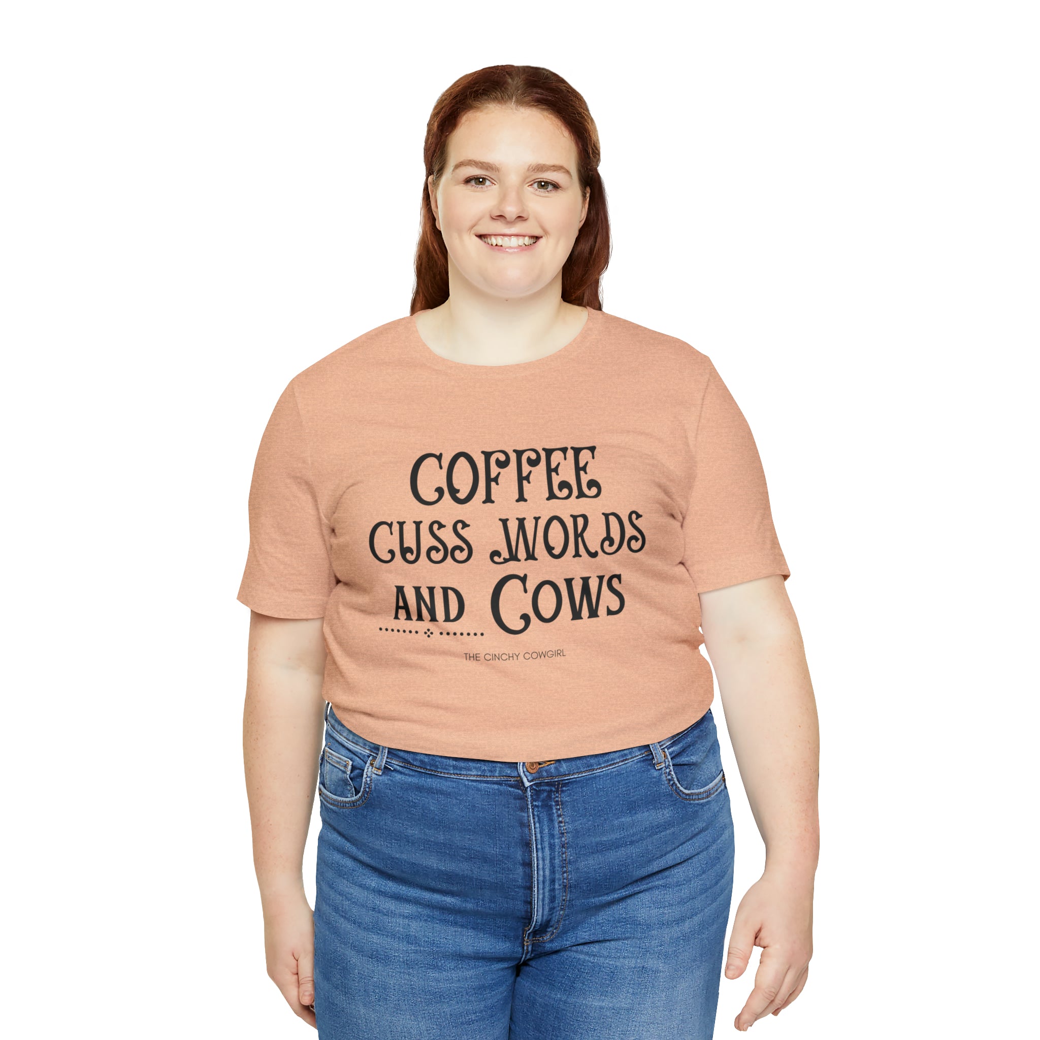 Coffee Cuss Words & Cows Short Sleeve Graphic Tee T-Shirt The Cinchy Cowgirl - Print