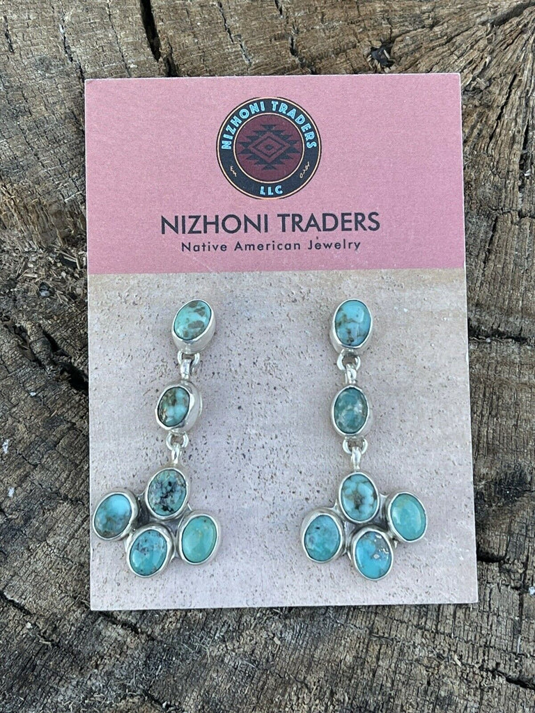 Royston Turquoise Stone Cluster Dangle Earrings NT jewelry Nizhoni Traders LLC   
