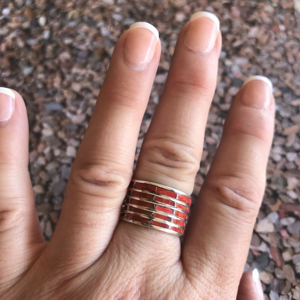 Red Fire Opal Flair Stacker Ring NT jewelry Nizhoni Traders LLC   