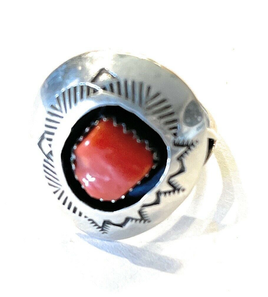 Natural Red Coral Shadow Box Ring NT jewelry Nizhoni Traders LLC   