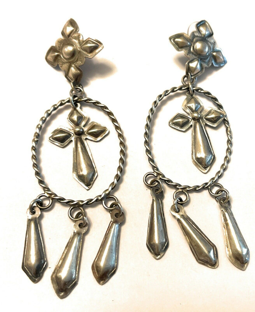 Western Cross Dangle Post Earrings NT jewelry Nizhoni Traders LLC   