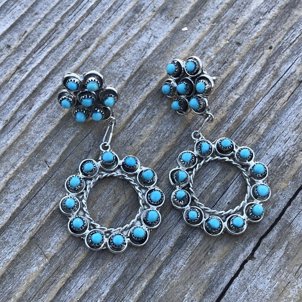 Turquoise Petit Point Dangle Earrings NT jewelry Nizhoni Traders LLC   