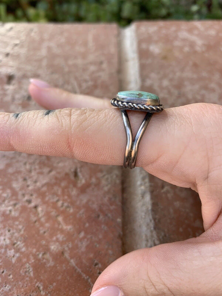 Braided Edge Turquoise Dome Ring NT jewelry Handmade   