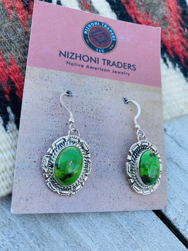 Gaspeite Concho Dangle Earrings NT jewelry Nizhoni Traders LLC   