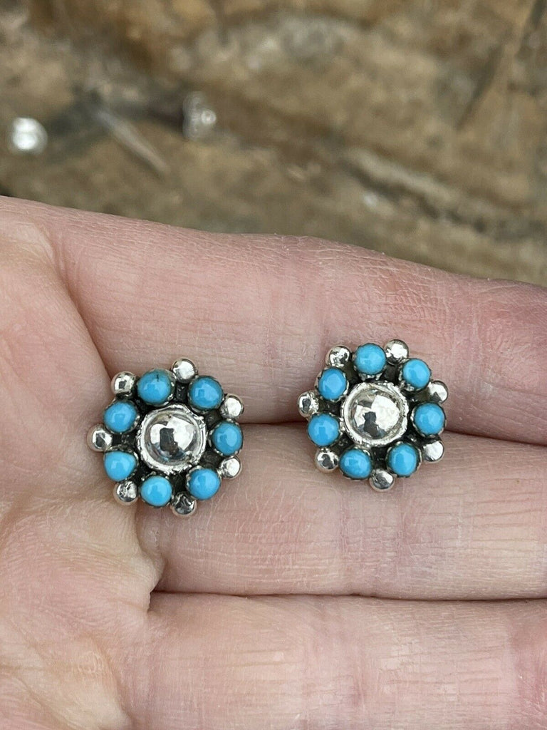 Turquoise Cluster Concho Stud Earrings NT jewelry Nizhoni Traders LLC   