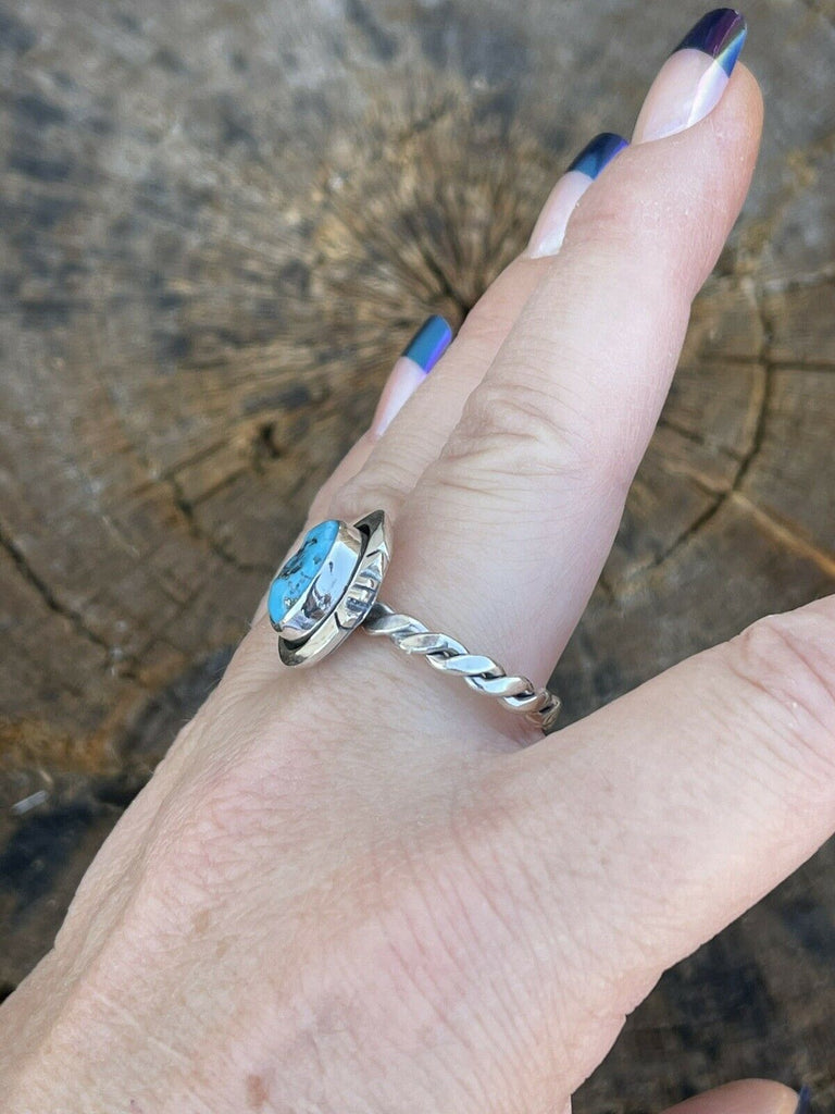 Kingman Turquoise Rope Ring NT jewelry Nizhoni Traders LLC   