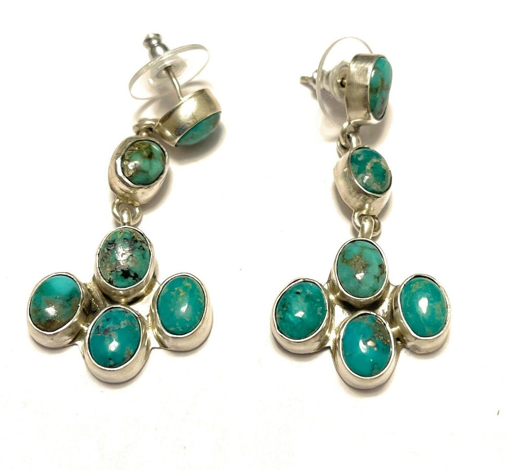 Royston Turquoise Stone Cluster Dangle Earrings NT jewelry Nizhoni Traders LLC   