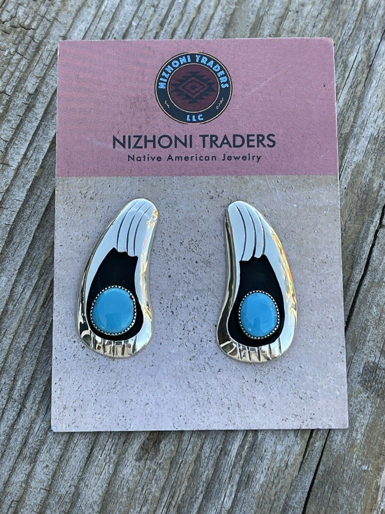 Bear Paw Turquoise Post Earrings NT jewelry Nizhoni Traders LLC   
