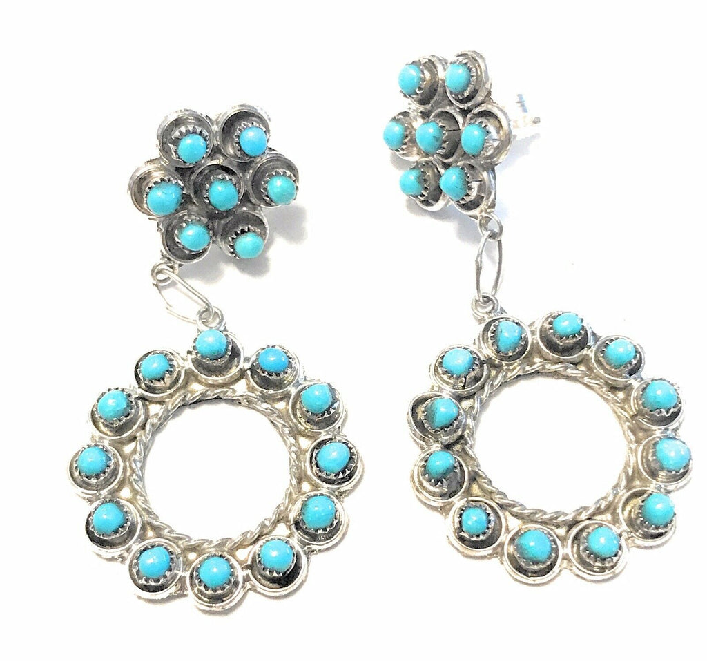 Turquoise Petit Point Dangle Earrings NT jewelry Nizhoni Traders LLC   
