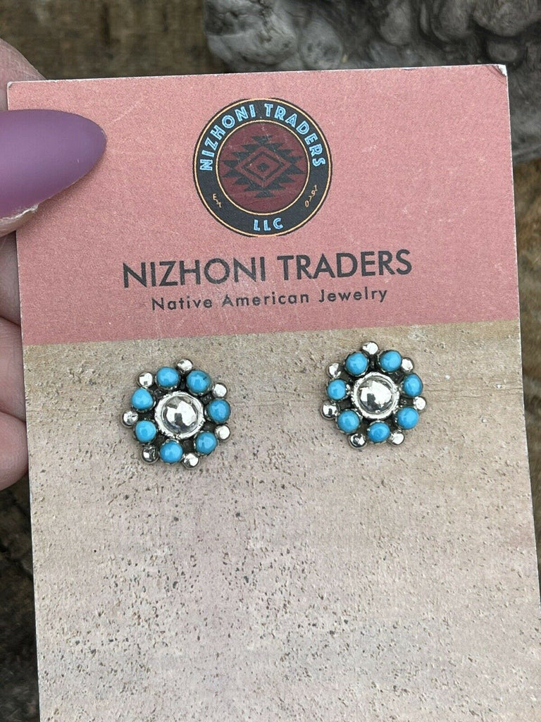 Turquoise Cluster Concho Stud Earrings NT jewelry Nizhoni Traders LLC   