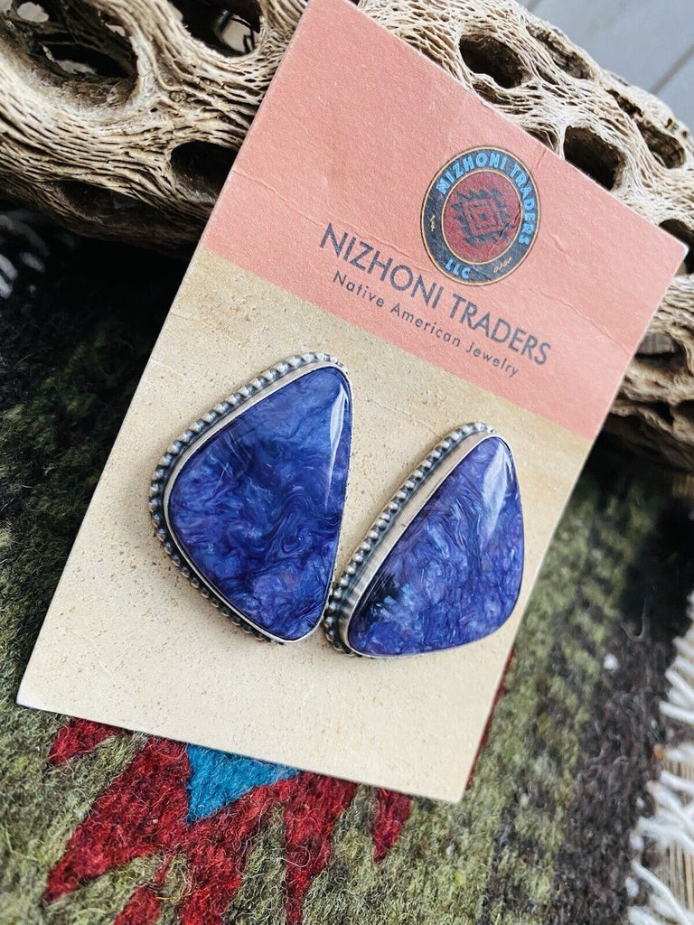 The Charoite Post Earrings Signed NT jewelry Nizhoni Traders LLC   