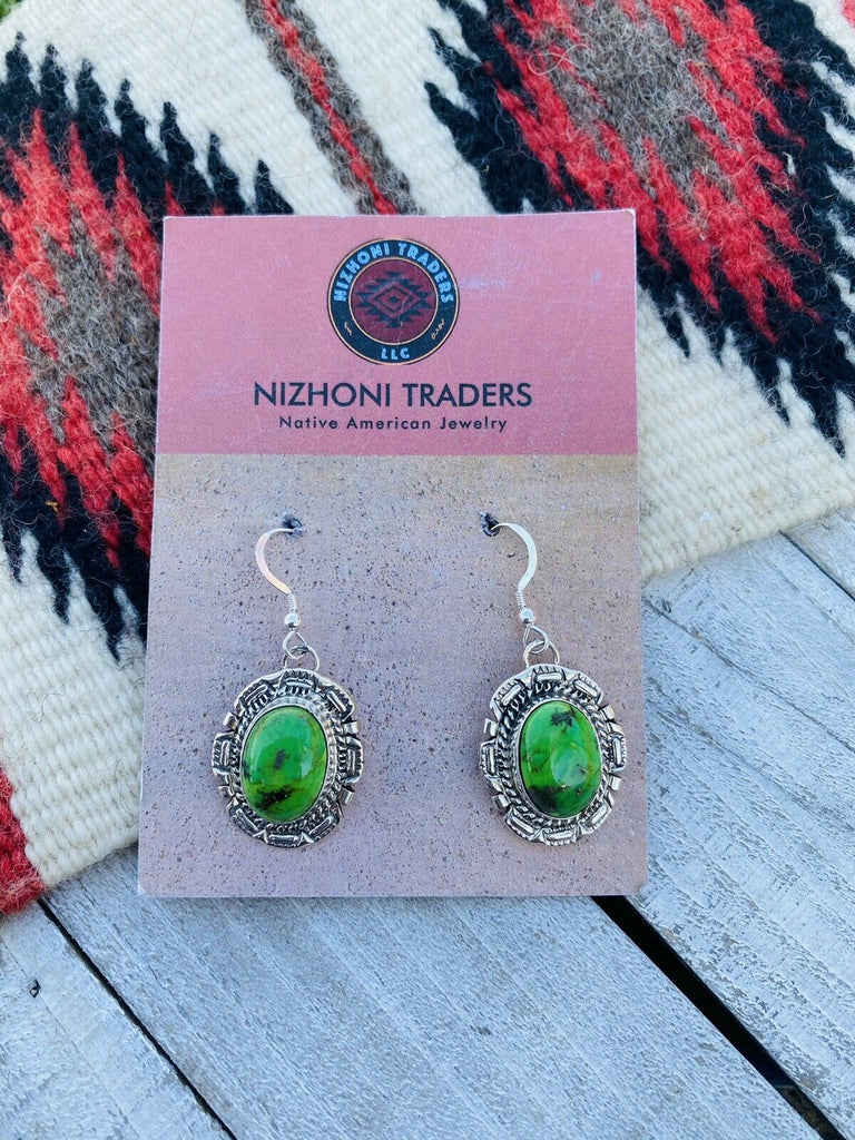 Gaspeite Concho Dangle Earrings NT jewelry Nizhoni Traders LLC   