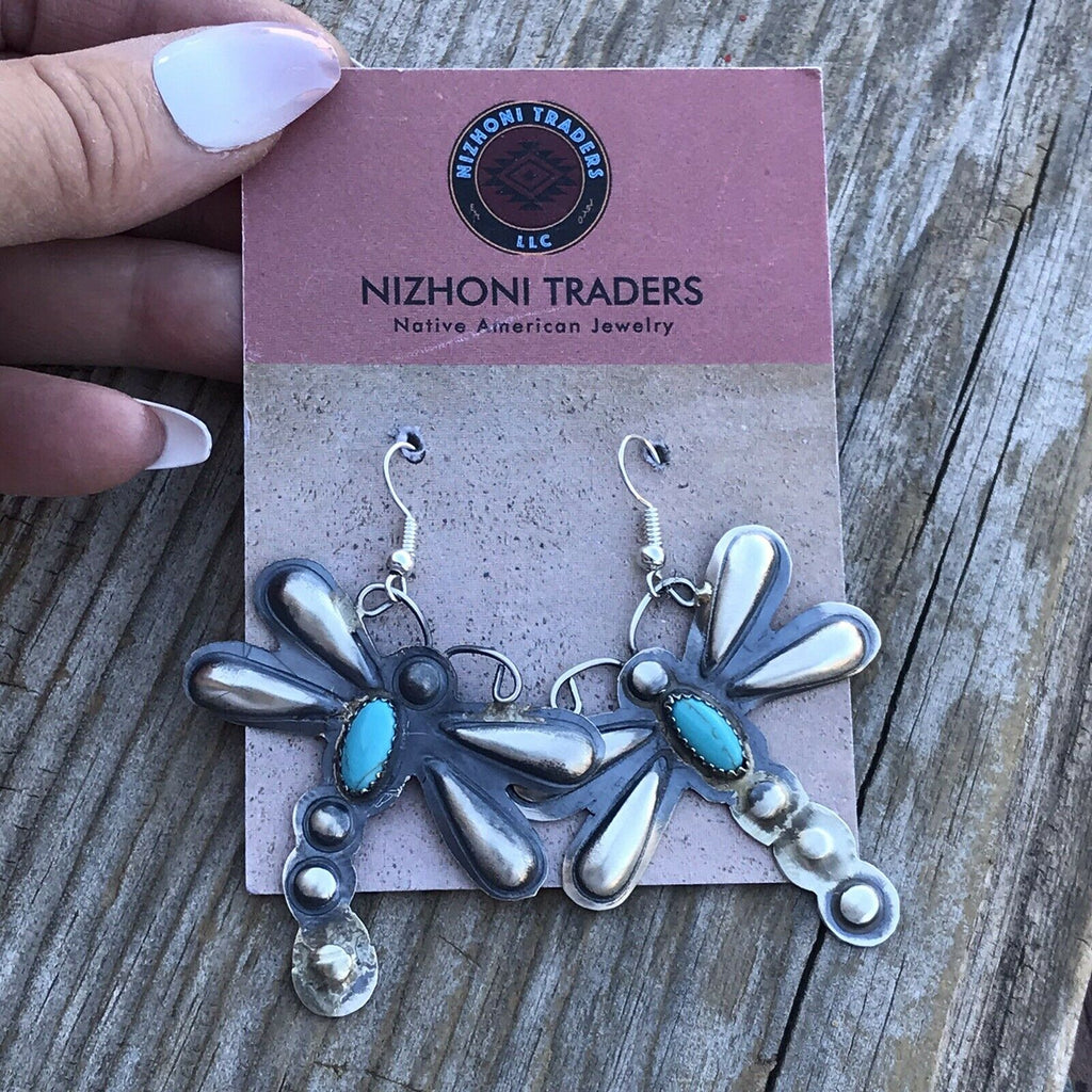 Turquoise Dragonfly Dangle Earrings NT jewelry Nizhoni Traders LLC   