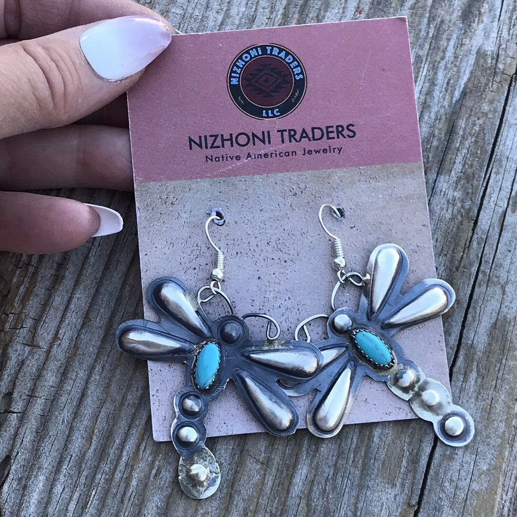Turquoise Dragonfly Dangle Earrings NT jewelry Nizhoni Traders LLC   