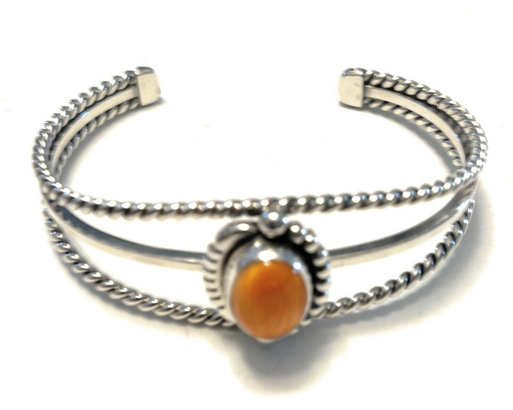 Navajo Orange Spiny Sterling Silver  Cuff Bracelet Signed NT jewelry Nizhoni Traders LLC   