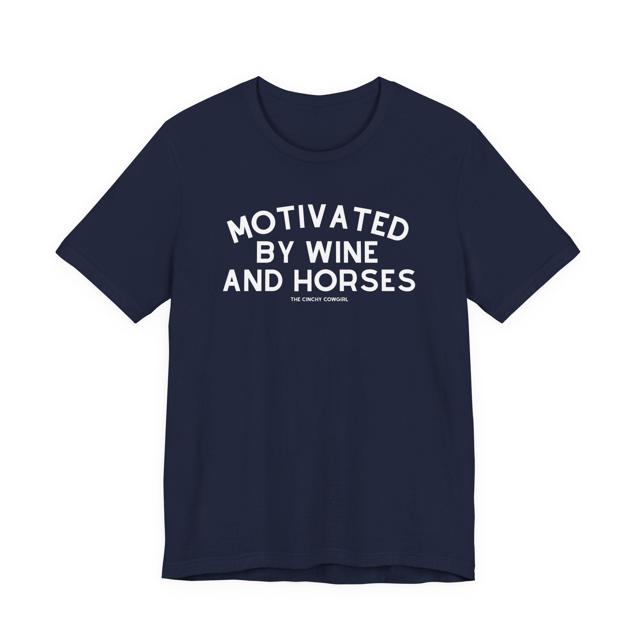 Motivated By Wine & Horses Short Sleeve Tee T-Shirt The Cinchy Cowgirl - Print Navy XS