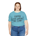 Coffee Cuss Words & Cows Short Sleeve Graphic Tee T-Shirt Printify Turquoise 2XL 