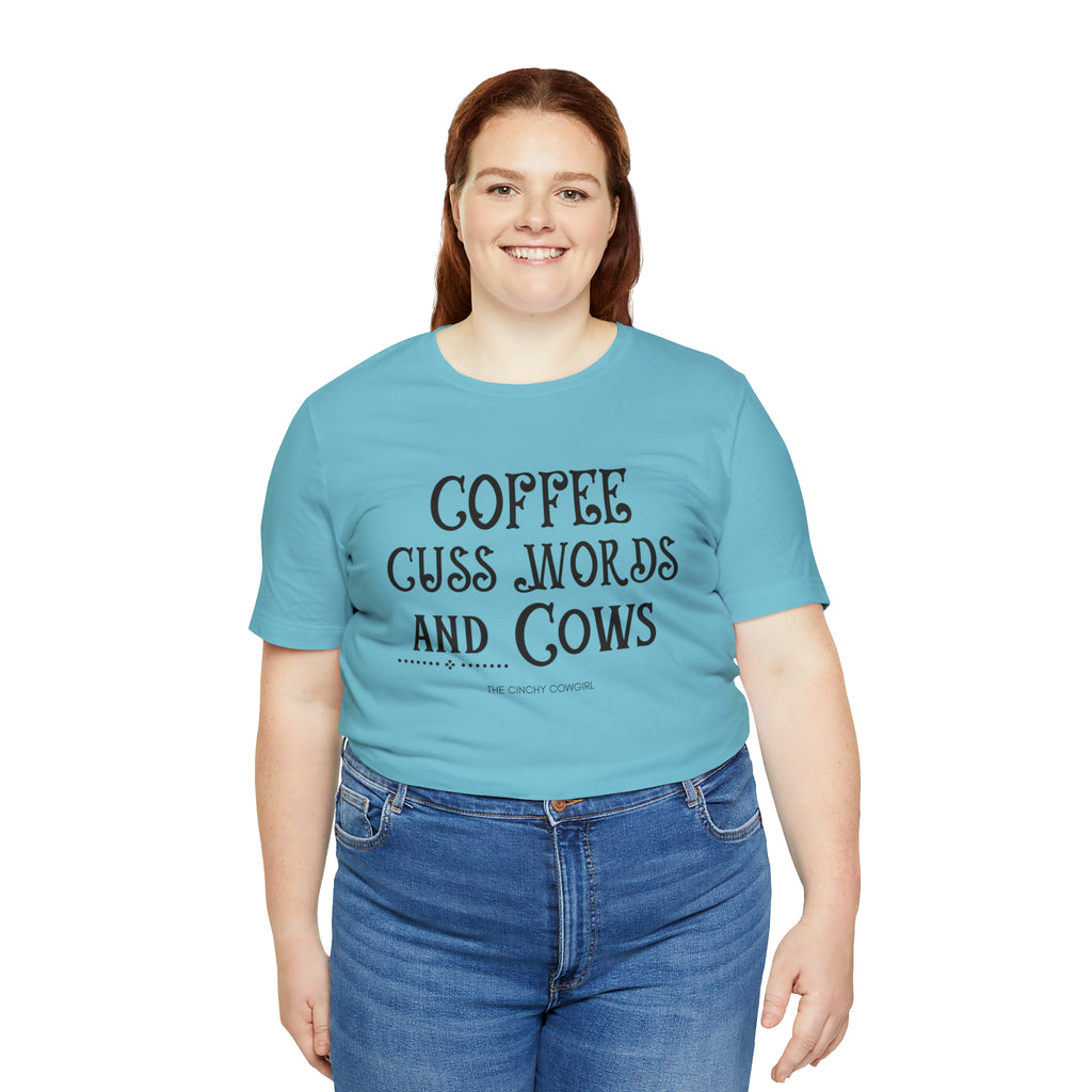 Coffee Cuss Words & Cows Short Sleeve Graphic Tee T-Shirt Printify Turquoise 2XL 