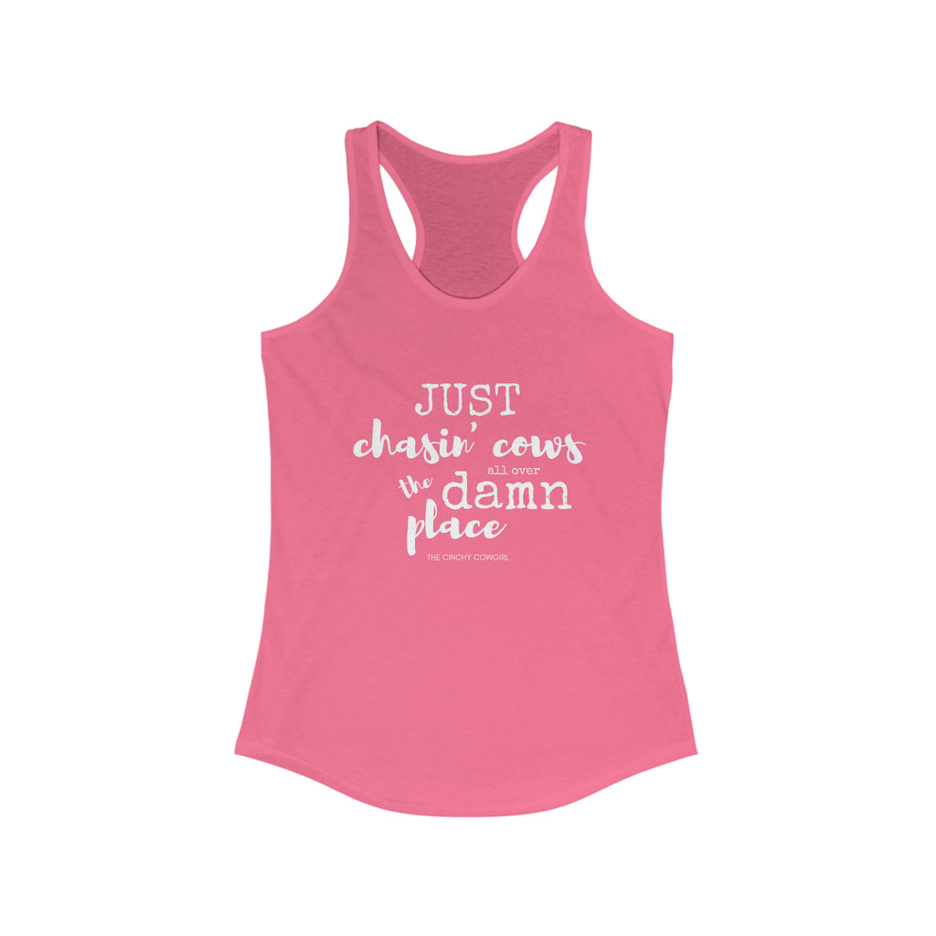 Just Chasin' Cows Racerback Tank tcc graphic tee Printify XS Solid Hot Pink 