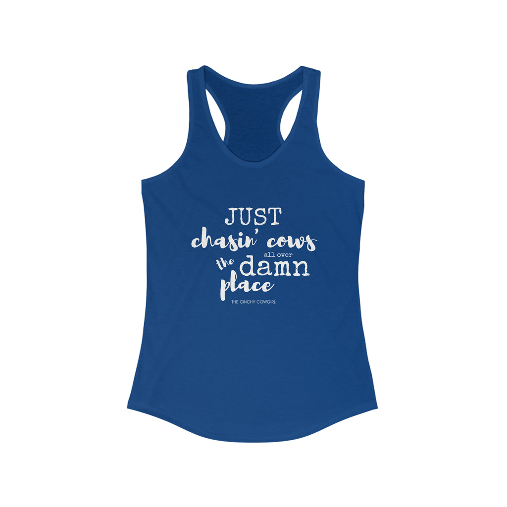 Just Chasin' Cows Racerback Tank tcc graphic tee Printify XS Solid Royal 