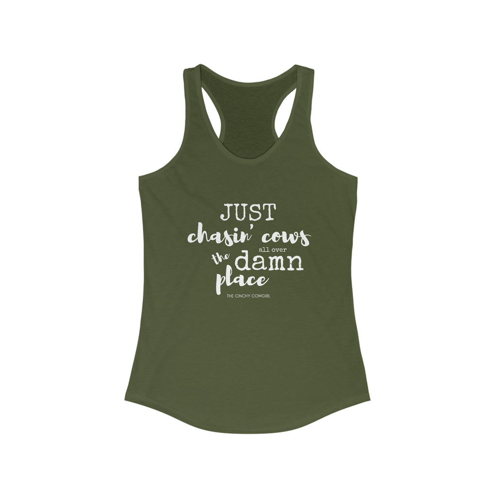 Just Chasin' Cows Racerback Tank tcc graphic tee Printify XS Solid Military Green 