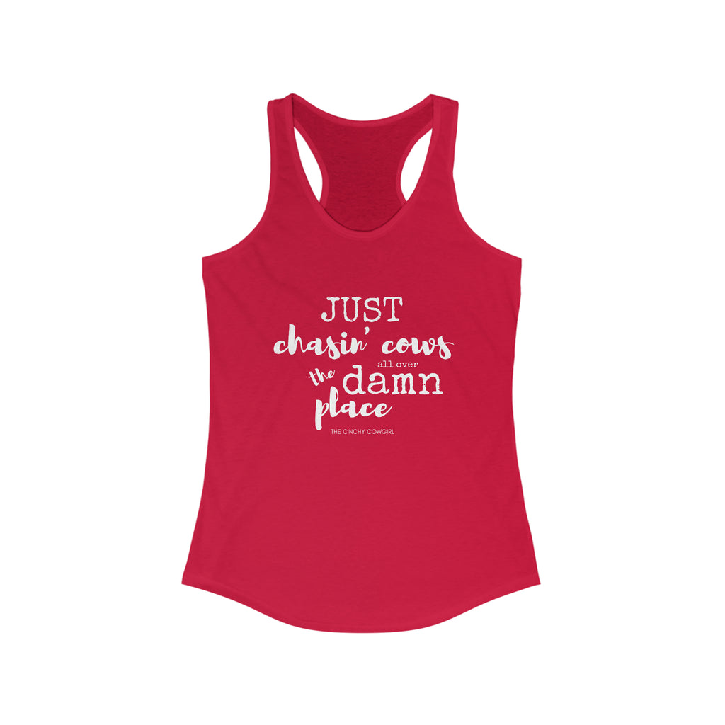 Just Chasin' Cows Racerback Tank tcc graphic tee Printify XS Solid Red 