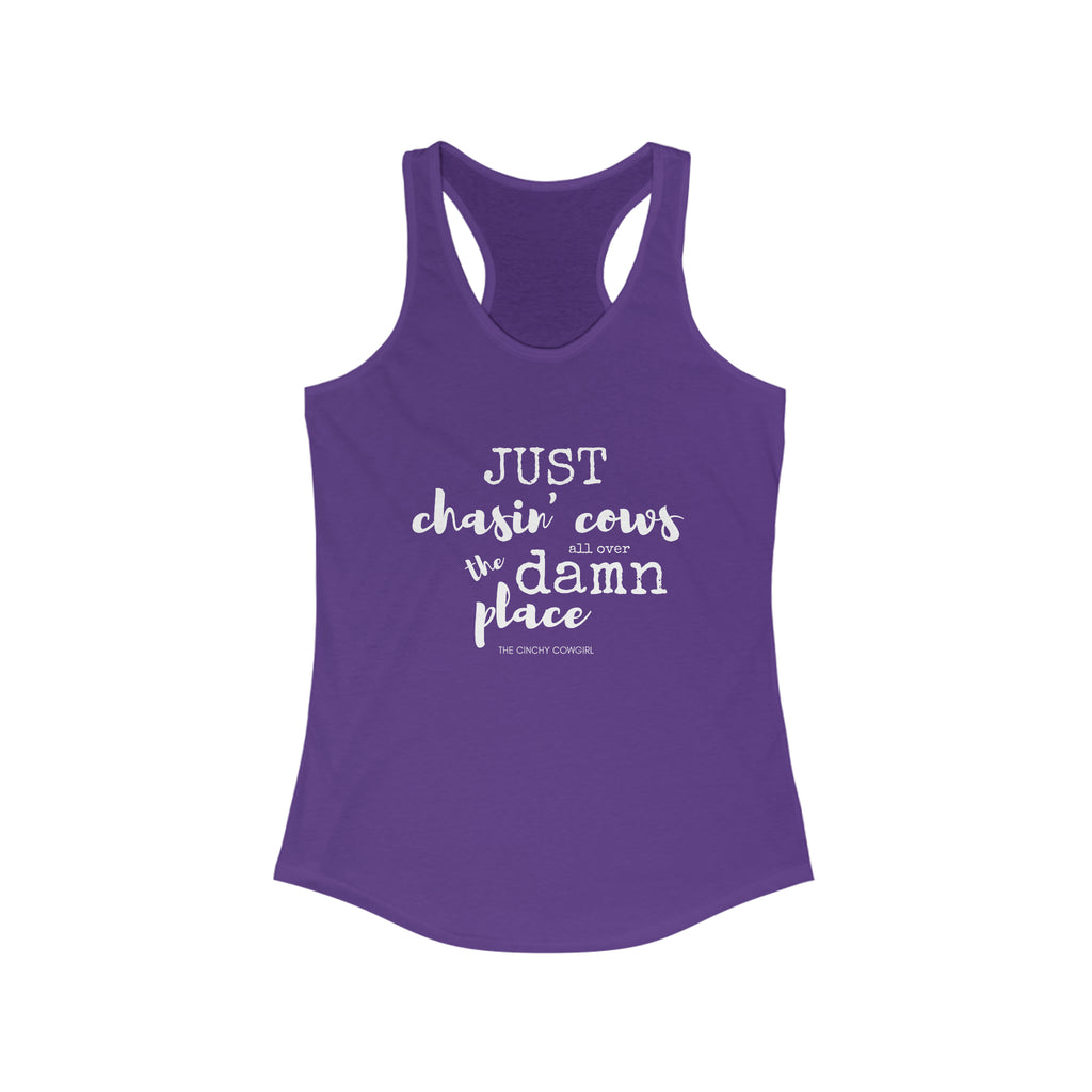 Just Chasin' Cows Racerback Tank tcc graphic tee Printify XS Solid Purple Rush 