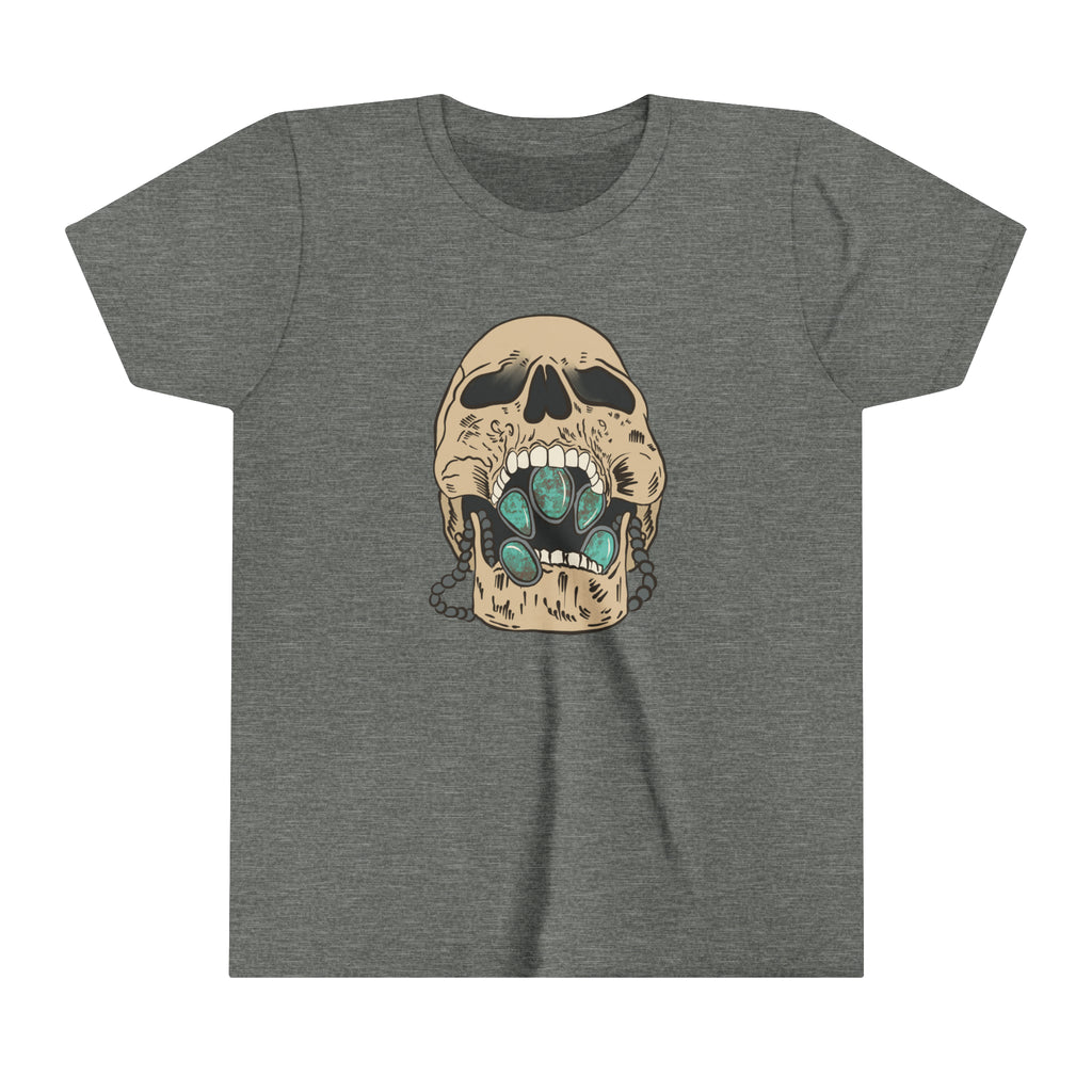 Squash Blossom Skull Youth Short Sleeve Tee Grey