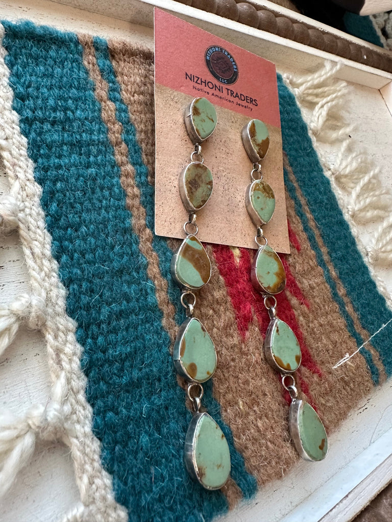 5 Stone Turquoise Dangle Earrings NT jewelry Nizhoni Traders LLC   