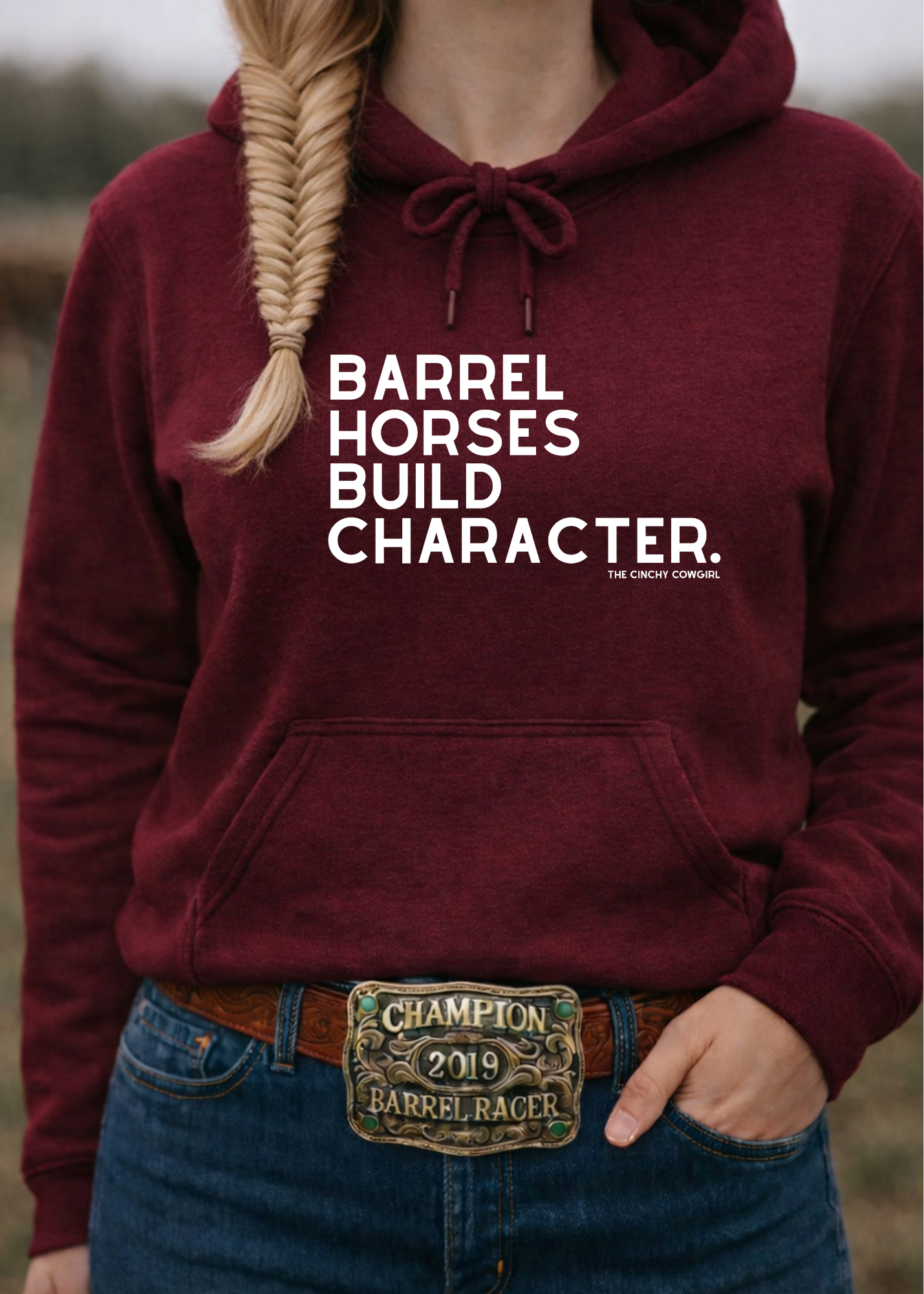 Barrel Horses Build Character Hoodie Graphic Hoodie The Cinchy Cowgirl - Print