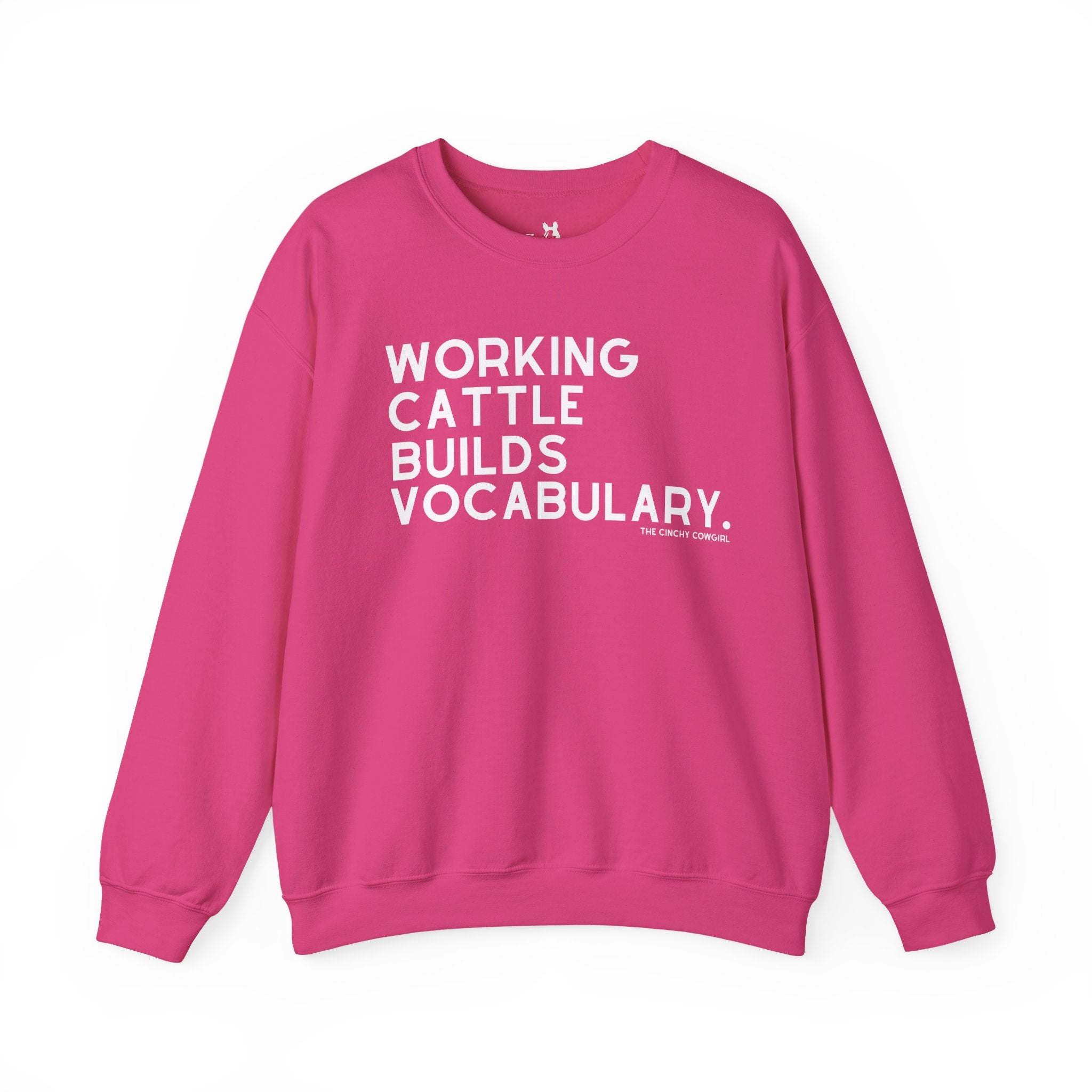 Working Cattle Builds Vocabulary Pullover Graphic Sweatshirt The Cinchy Cowgirl - Print S Heliconia