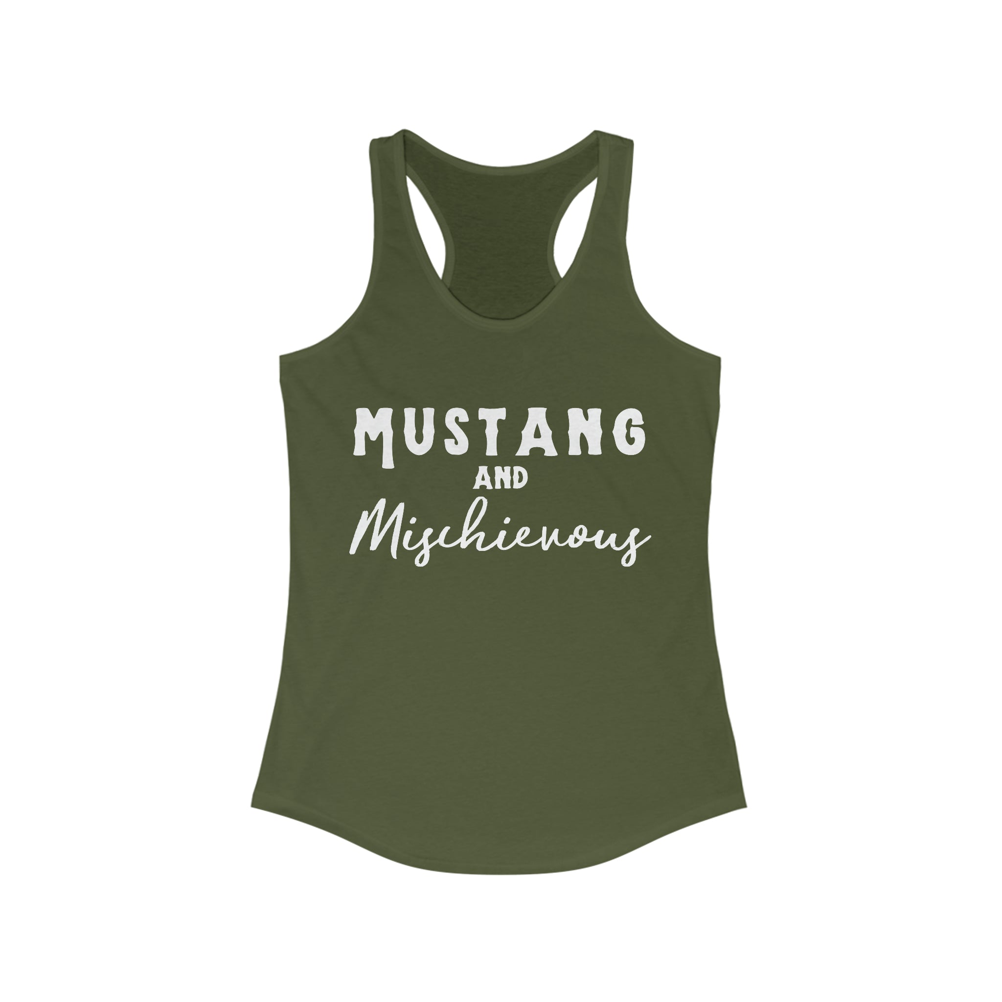 Mustang & Mischievous Racerback Tank Horse Color Shirts Printify XS Solid Military Green 