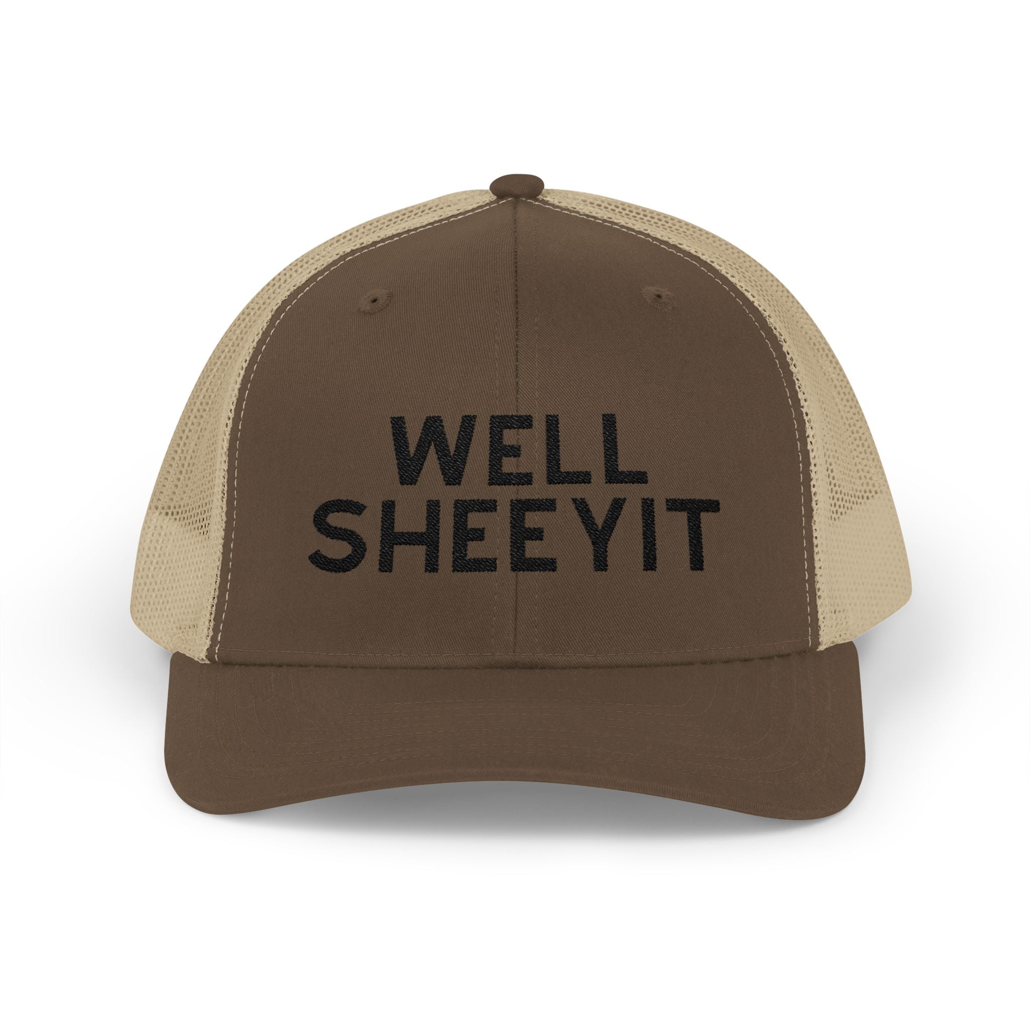 Well Sheeyit Trucker Hat Embroidered TCC Hat The Cinchy Cowgirl- Print Brown / Khaki