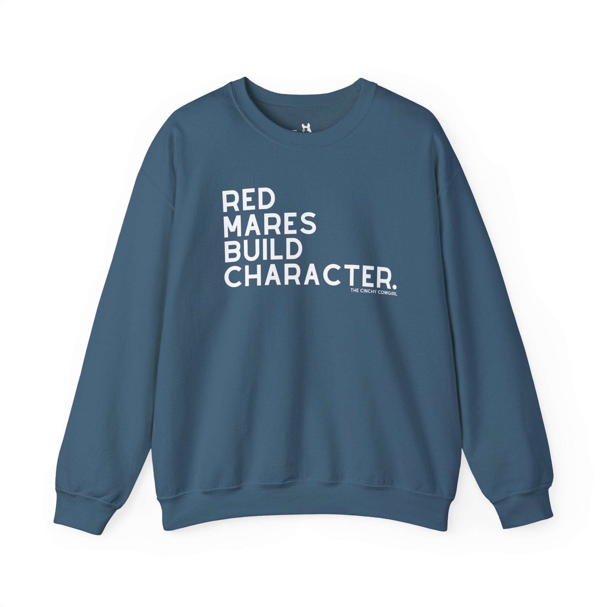 Red Mares Build Character Pullover Sweatshirt The Cinchy Cowgirl - Print S Indigo Blue