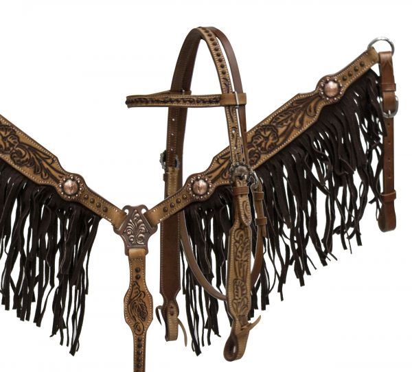 Brown Suede Fringe Headstall Set headstall set Shiloh   