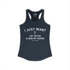 I Just Want To Eat Tacos And Ride My Horse Tank Top Tank Top The Cinchy Cowgirl - Print XS Solid Indigo