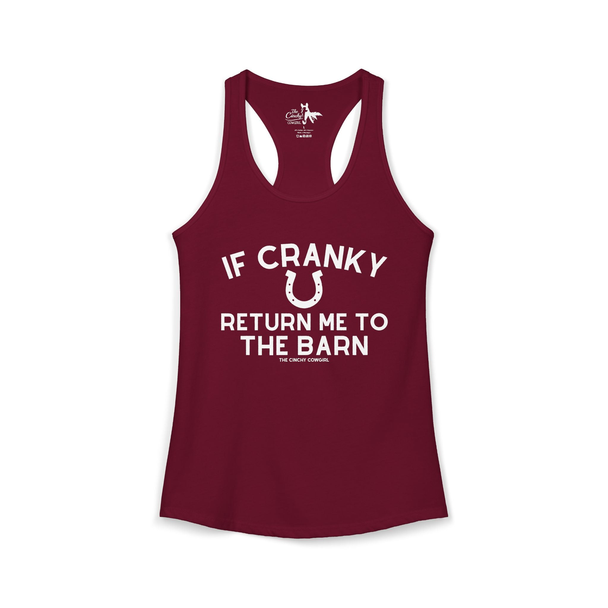 If Cranky Return Me To The Barn Tank Top Tank Top The Cinchy Cowgirl - Print XS Solid Cardinal Red