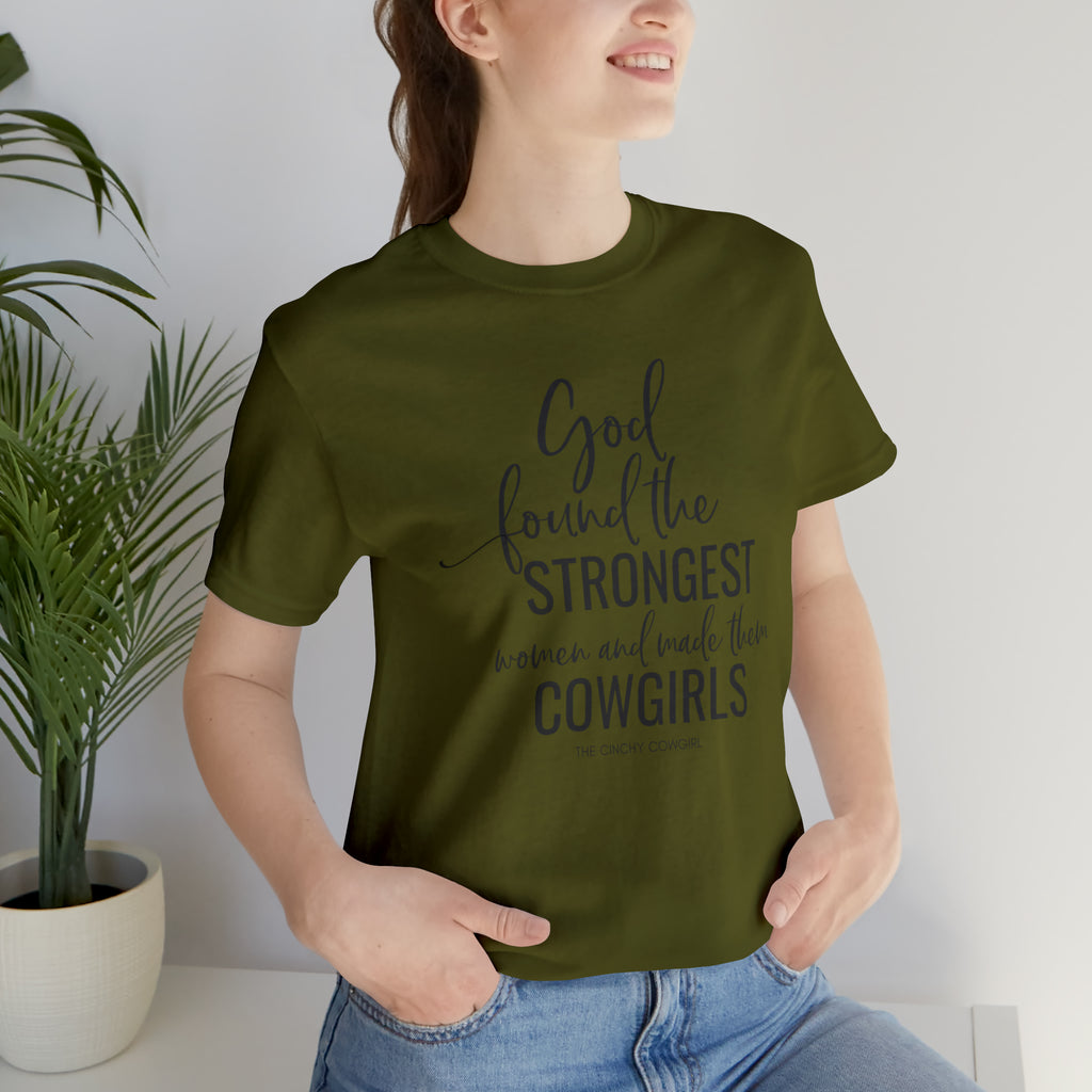 God Found the Strongest Short Sleeve Tee tcc graphic tee Printify Olive XS 