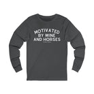 Motivated By Wine And Horses Long Sleeve Tee Long-sleeve The Cinchy Cowgirl - Print S Asphalt