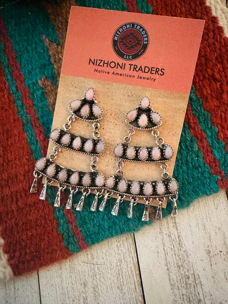 Pink Mussel Chandelier Dangle Earrings NT jewelry Nizhoni Traders LLC   