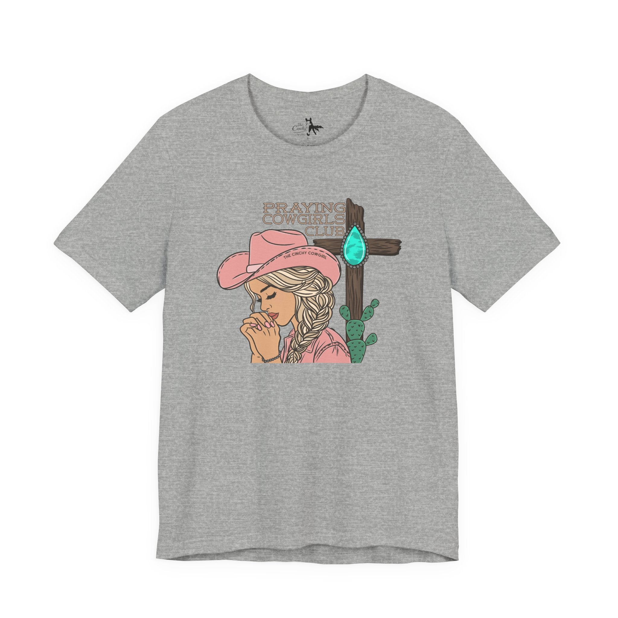 Praying Cowgirls Club Short Sleeve Tee Graphic Tee The Cinchy Cowgirl - Print Athletic Heather XS