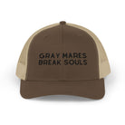 Gray Mares Break Souls Trucker Hat Embroidered TCC Hat The Cinchy Cowgirl - Print Brown / Khaki