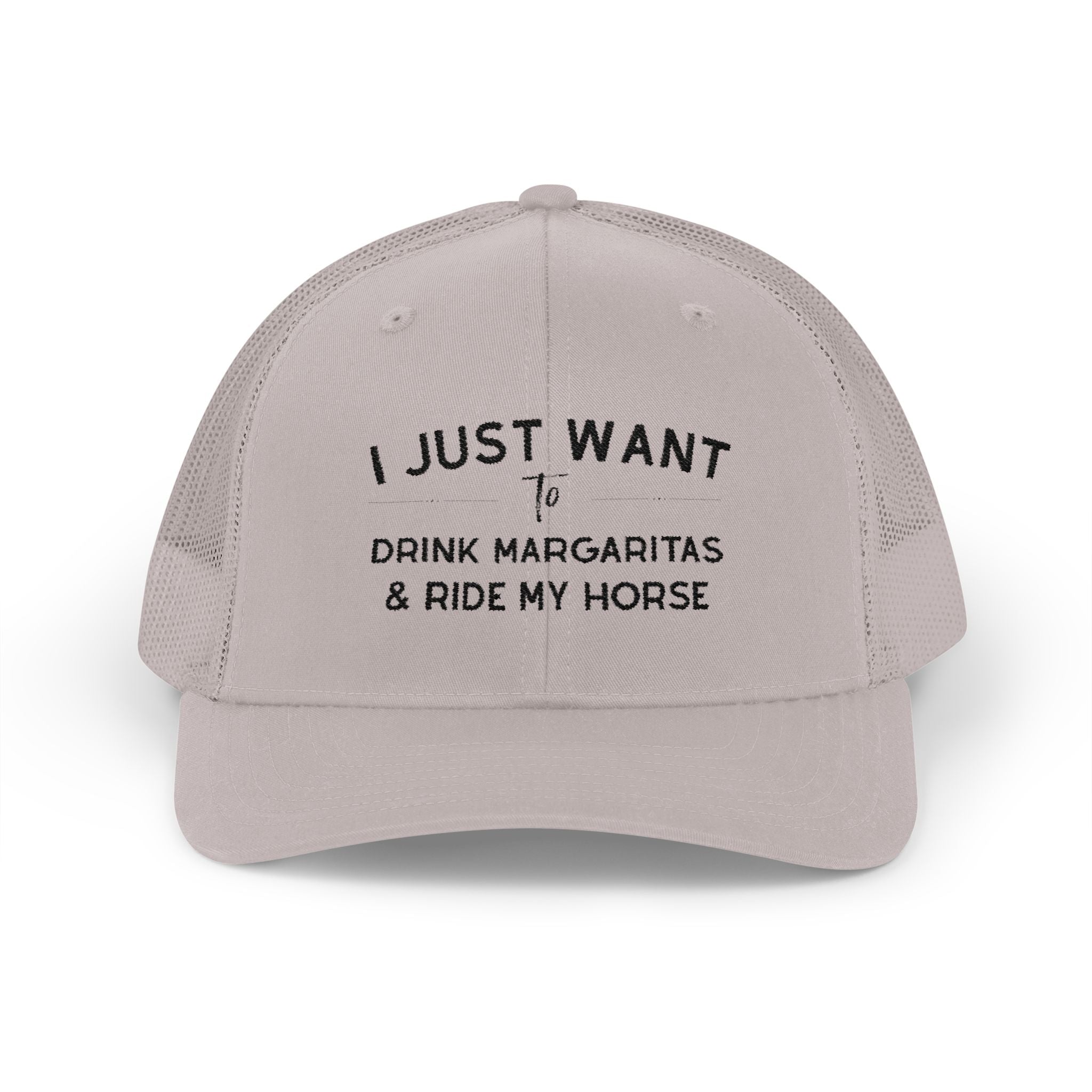I Just Want To Drink Margaritas and Ride My Horse Trucker Hat Hats The Cinchy Cowgirl - Print Silver One size