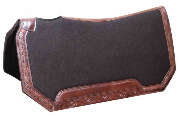 Brown Felt Tooled Leather Trim Saddle Pad western saddle pad Shiloh   