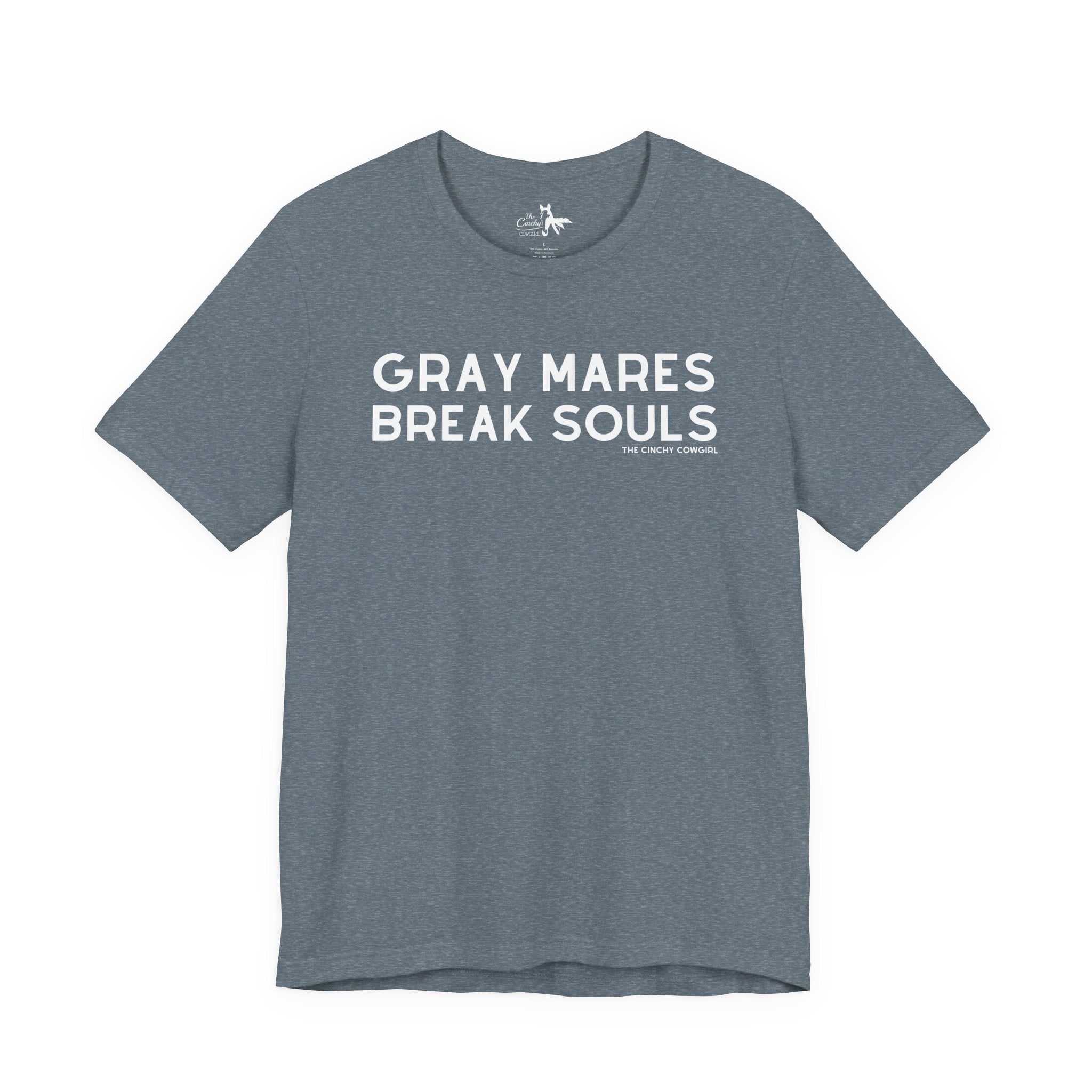 Gray Mares Break Souls Short Sleeve Tee T-Shirt The Cinchy Cowgirl - Print Heather Slate XS
