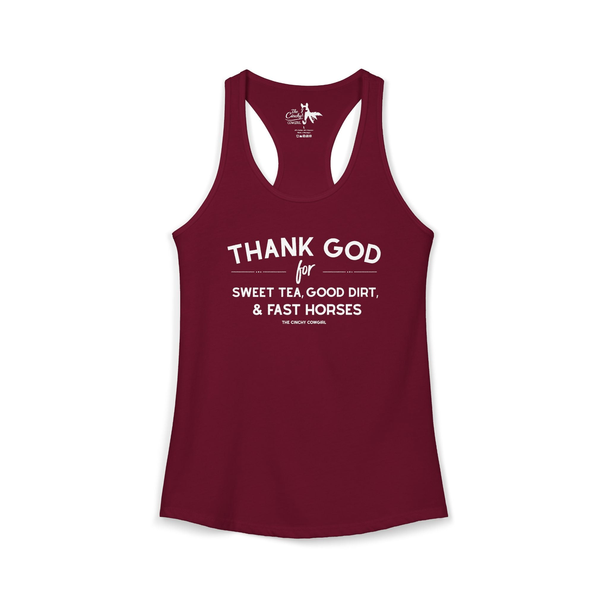 Thank God For Sweet Tea, Good Dirt & Fast Horses Tank Top Tank Top The Cinchy Cowgirl - Print XS Solid Cardinal Red